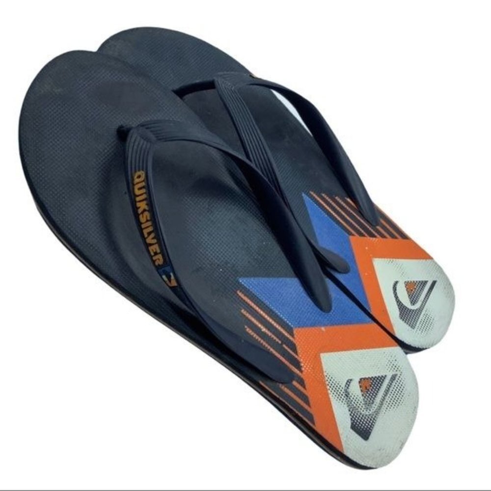 Quiksilver Flip Flops Thongs Sandals Men Size 12 13 Blue‎ Orange White Chevron